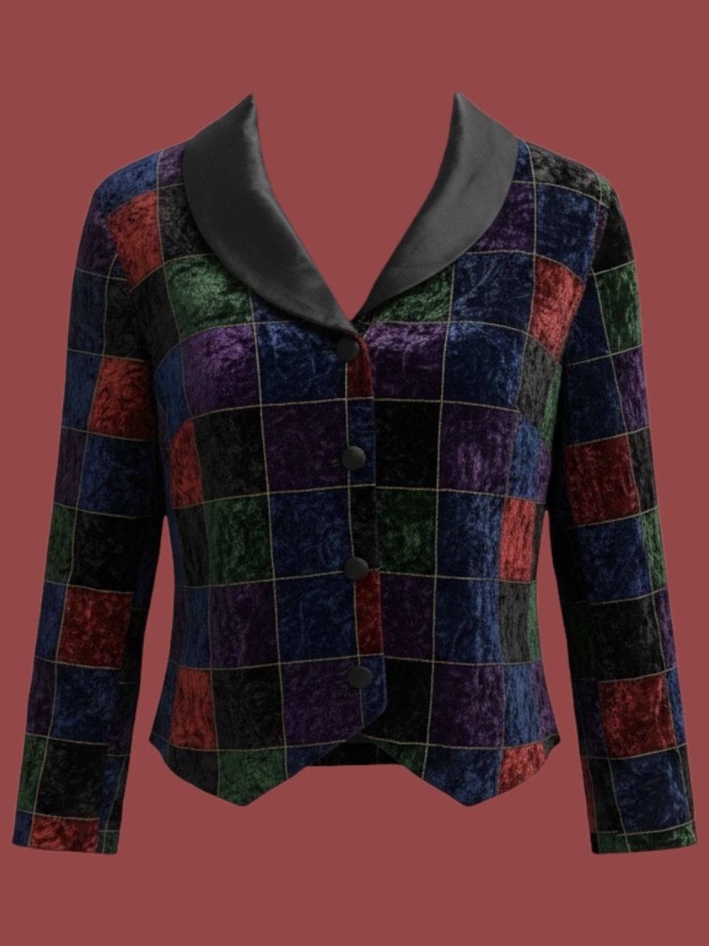 Vintage BFA Classics Velvet Patchwork Blazer Size 12P Retro Chic